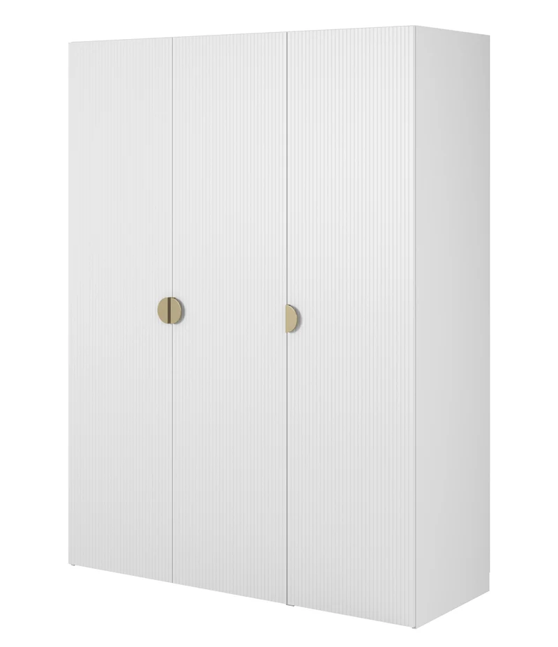 Drehtürenschrank Moonir mit langem Kleiderstange und sieben Regalen, 150 cm, Weiß