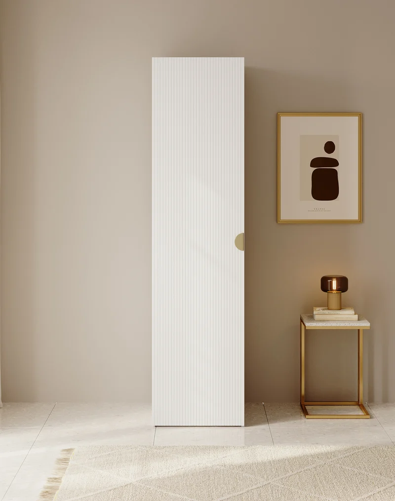 Einzeltüriger Moonir-Schrank mit 50 cm Kleiderstange, Weiß