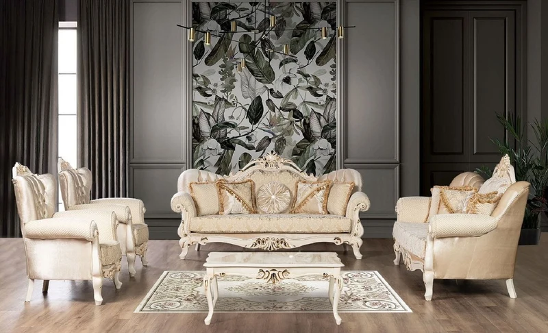 Casa Padrino Luxus Barock Wohnzimmer Sessel Gold / Creme / Gold - Prunkvoller Sessel mit Muster - Handgefertigte Barock Wohnzimmer Möbel