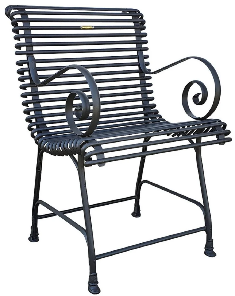 Casa Padrino Jugendstil Gartenstuhl Set Schwarz 44 x 50 cm - Handgefertigte Schmiedeeisen Stühle mit Armlehnen - Nostalgische Garten & Terrassen Möbel