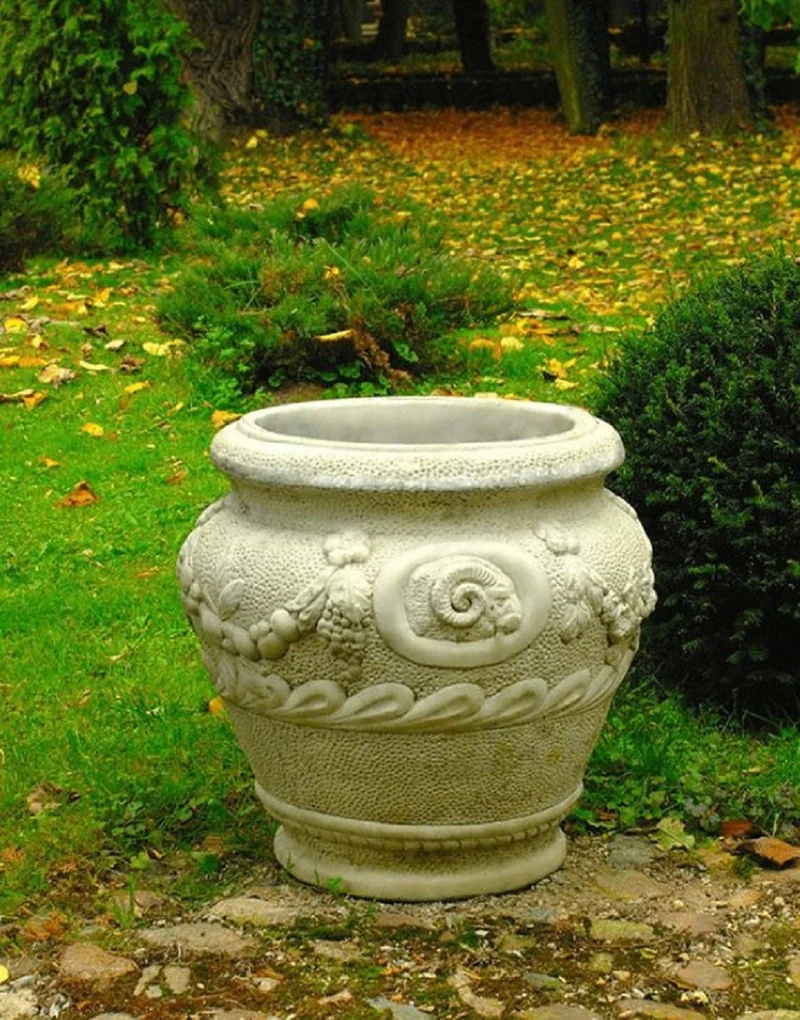 Casa Padrino Barock Garten Deko Blumentopf Grau Ø 59 x H. 66 cm - Prunkvoller Pflanzentopf im Barockstil - Barock Garten & Terrassen Deko Accessoires