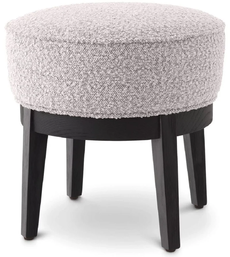 Casa Padrino Luxus Hocker Grau / Schwarz Ø 45,5 x H. 47 cm - Runder Wohnzimmer Sitzhocker - Moderner Rundhocker - Luxus Möbel