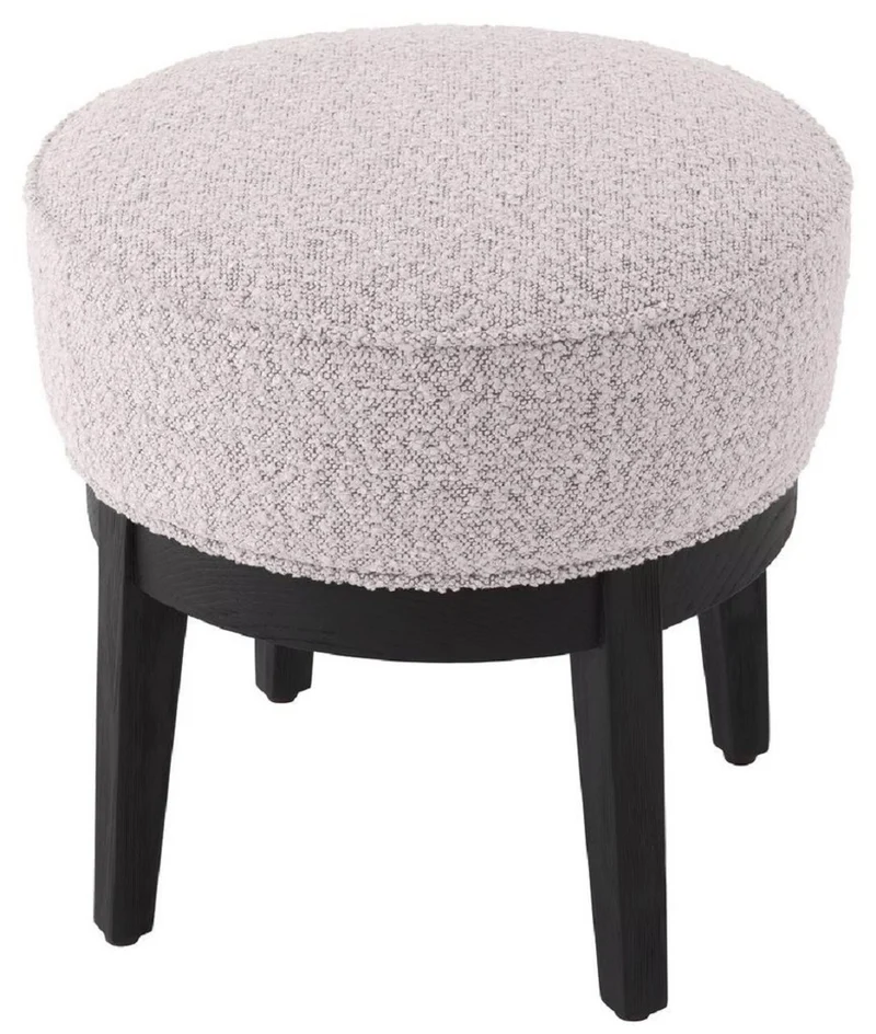 Casa Padrino Luxus Hocker Grau / Schwarz Ø 45,5 x H. 47 cm - Runder Wohnzimmer Sitzhocker - Moderner Rundhocker - Luxus Möbel