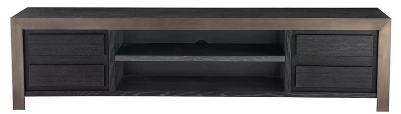 Casa Padrino Luxus TV Schrank Schwarzgrau / Bronzefarben 240 x 50 x H. 55,5 cm - Massivholz Sideboard mit 4 Schubladen - Wohnzimmer Möbel - Hotel Möbel - Luxus Kollektion