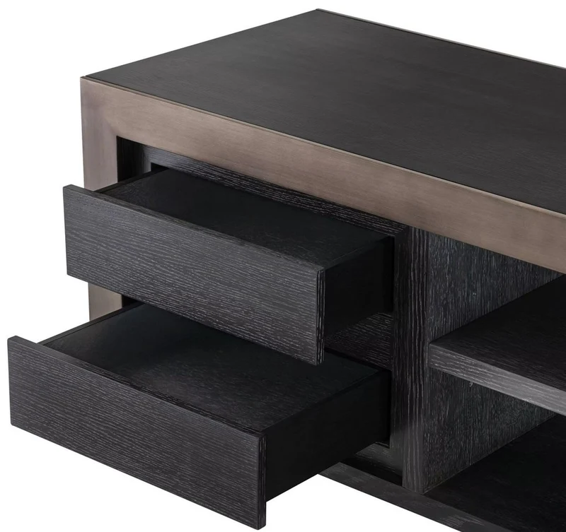 Casa Padrino Luxus TV Schrank Schwarzgrau / Bronzefarben 240 x 50 x H. 55,5 cm - Massivholz Sideboard mit 4 Schubladen - Wohnzimmer Möbel - Hotel Möbel - Luxus Kollektion
