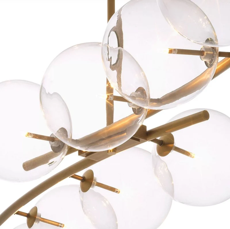 Casa Padrino Luxus Halogen Kronleuchter Antik Messing 177 x 56 x H. 88,5 cm - Wohnzimmer Kronleuchter mit runden Glas Lampenschirmen - Hotel Kronleuchter - Restaurant Kronleuchter