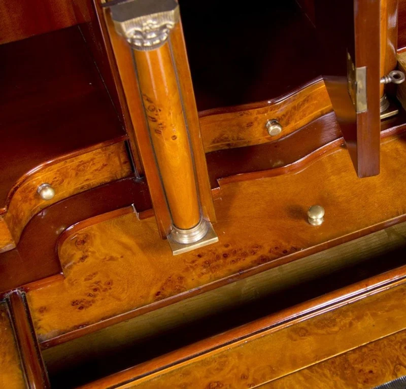 Casa Padrino Luxus Jugendstil Schreibkommode mit 18 Schubladen Hellbraun / Braun / Grün / Silber - Prunkvolle Massivholz Kommode - Luxus Möbel im Barockstil - Barock Büro Möbel - Edel & Prunkvoll