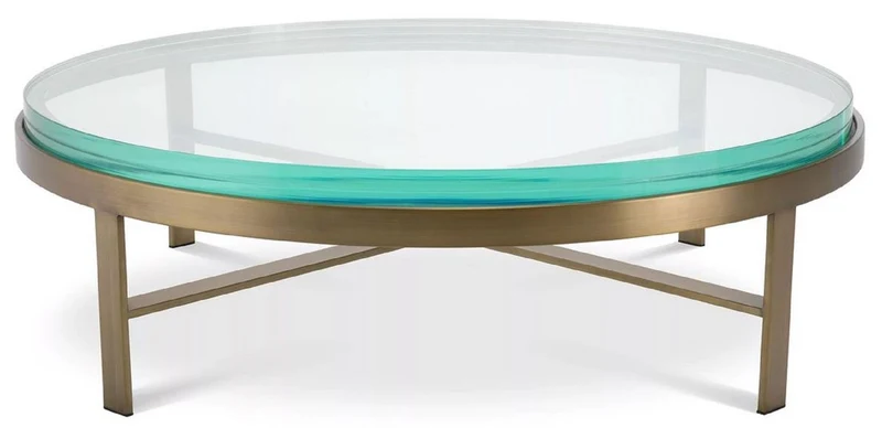Casa Padrino Luxus Couchtisch Messing Ø 97,5 x H. 30 cm - Runder Wohnzimmertisch mit Glasplatte - Wohnzimmer Möbel - Luxus Möbel - Wohnzimmer Einrichtung - Luxus Einrichtung