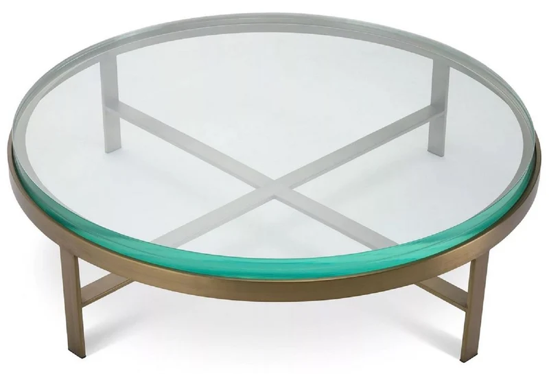 Casa Padrino Luxus Couchtisch Messing Ø 97,5 x H. 30 cm - Runder Wohnzimmertisch mit Glasplatte - Wohnzimmer Möbel - Luxus Möbel - Wohnzimmer Einrichtung - Luxus Einrichtung