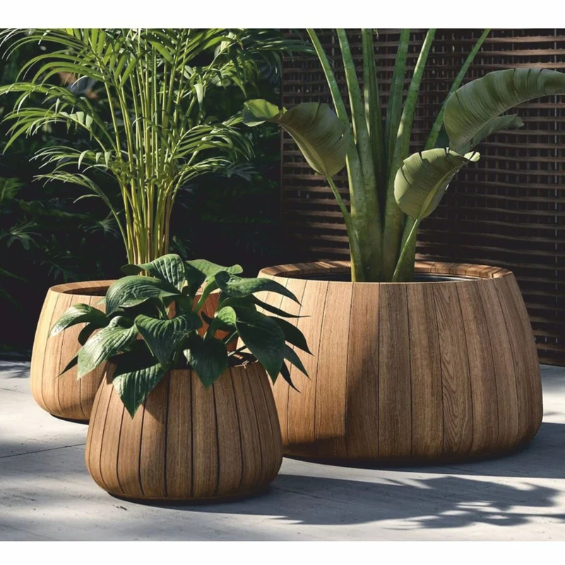 Casa Padrino Luxus Teakholz Blumentopf Naturfarben Ø 70 cm - Runder Pflanzentopf - Garten Deko Accessoires - Terrassen Deko
