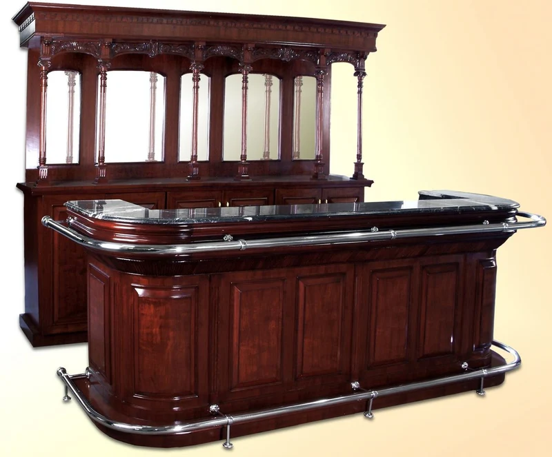 Casa Padrino Luxus Cocktail Bar mit Marmorplatte Dunkelbraun / Schwarz / Silber 279,4 x H. 223,5 cm - Massivholz Bar - Bar Möbel - Hotel & Restaurant Möbel