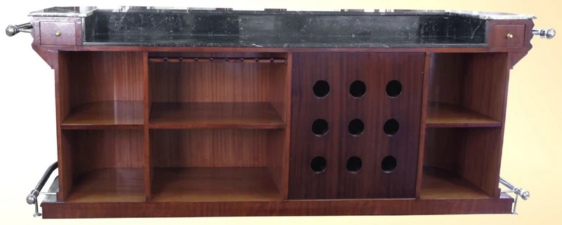 Casa Padrino Luxus Cocktail Bar mit Marmorplatte Dunkelbraun / Schwarz / Silber 279,4 x H. 223,5 cm - Massivholz Bar - Bar Möbel - Hotel & Restaurant Möbel