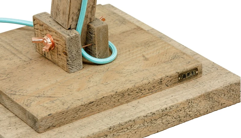 Casa Padrino Kiefernholz Tischleuchte Naturfarben 90 x 30 x H. 105 cm - Luxus Tischlampe mit aqua blauem Kabel