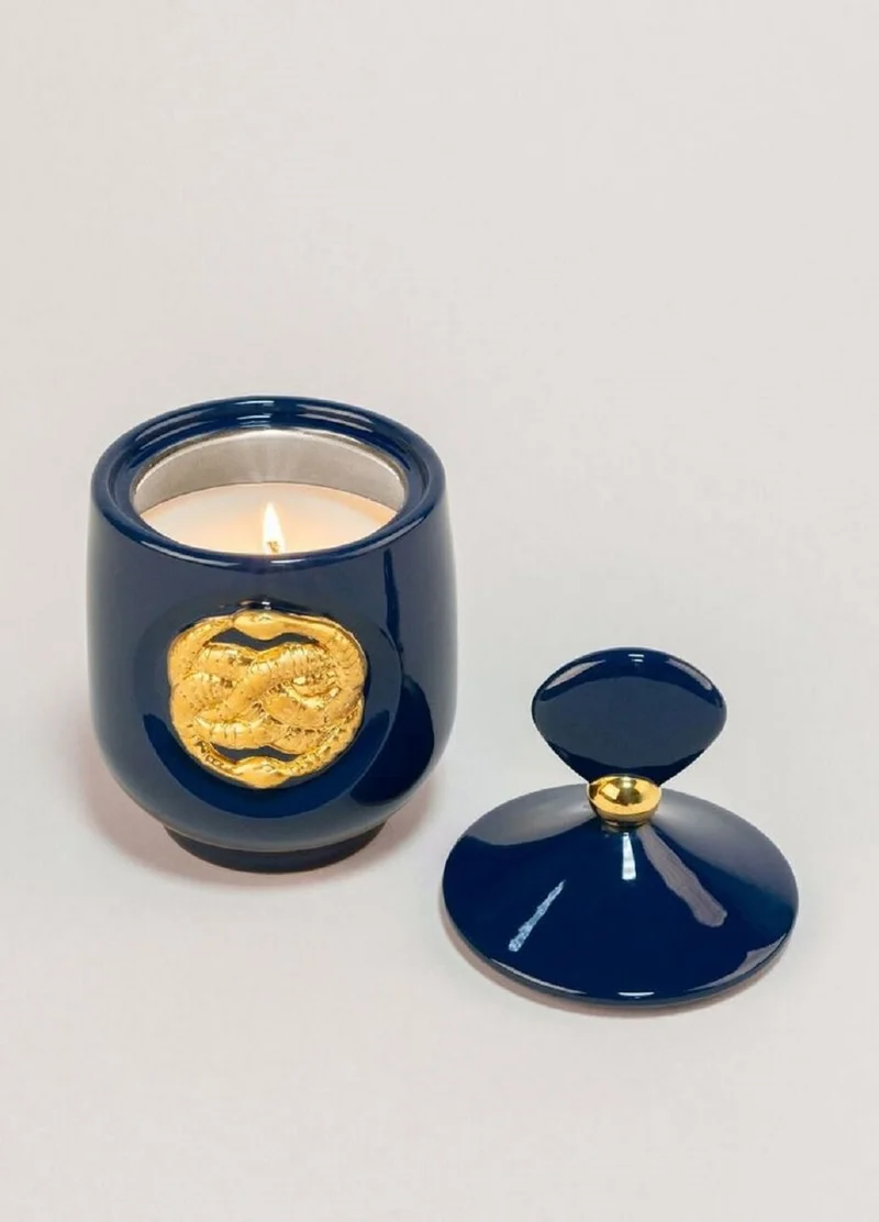 Casa Padrino Luxus Duftspender Schlangen Dunkelblau / Gold Ø 11 x H. 21 cm - Runder Porzellan Raumerfrischer mit Deckel - Deko Accessoires - Luxus Qualität