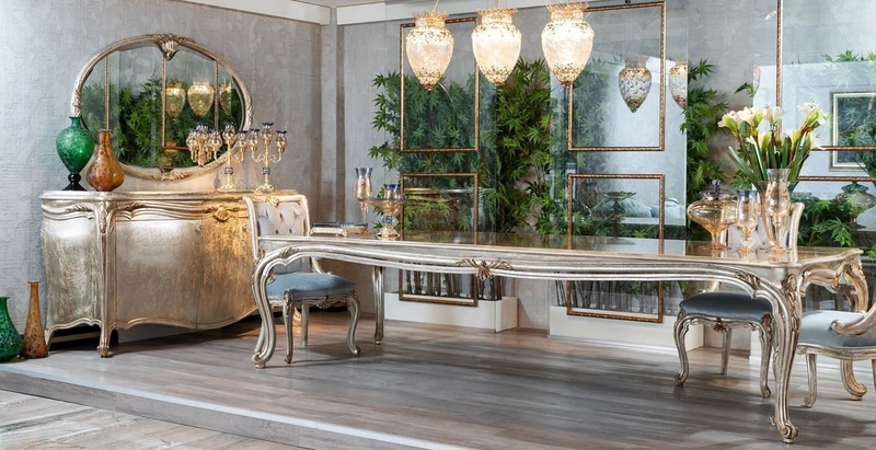 Casa Padrino Luxus Barock Sideboard Silber / Gold - Prunkvoller Massivholz Schrank - Barock Möbel - Edel & Prunkvoll