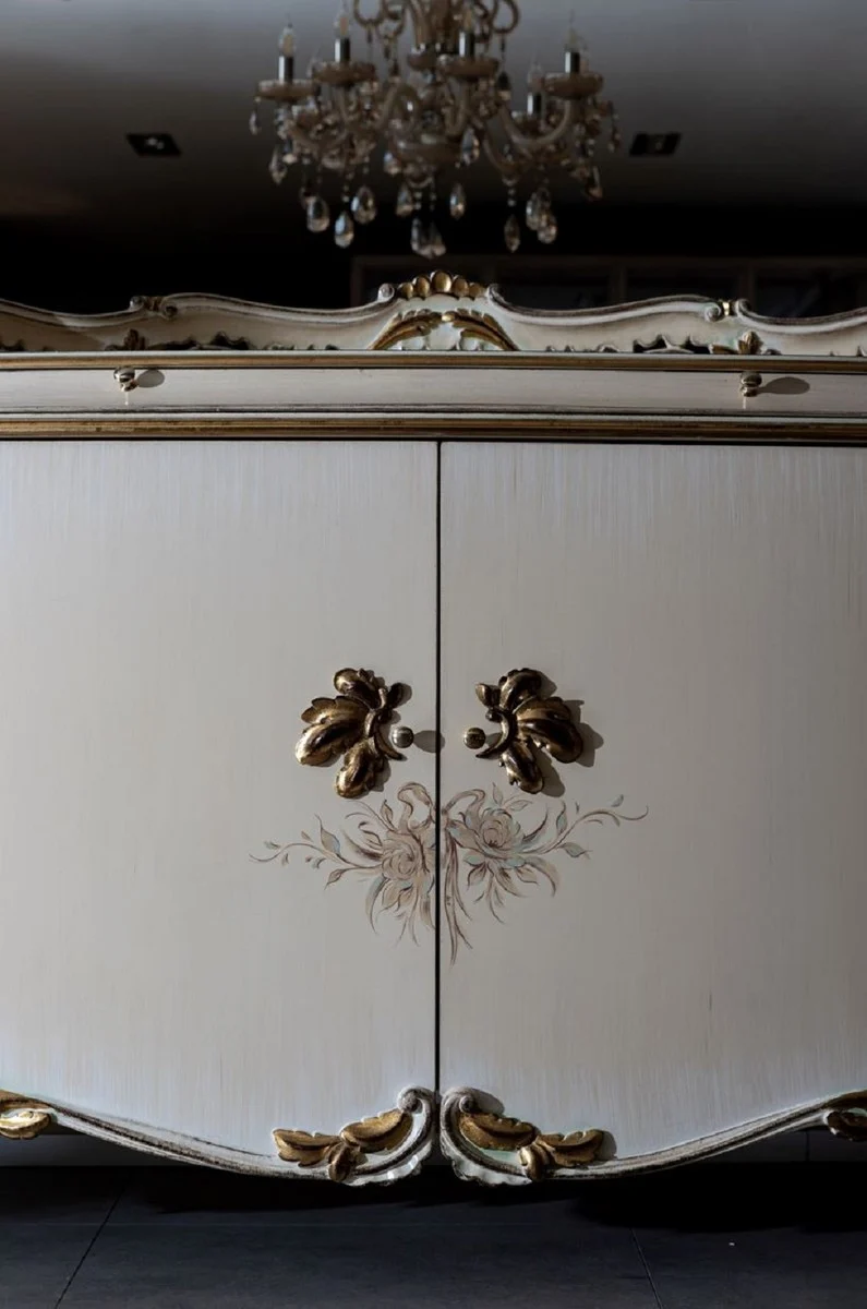 Casa Padrino Luxus Barock Sideboard Cremefarben / Weiß / Gold - Prunkvoller Massivholz Schrank mit 4 Türen und Schublade - Barock Möbel