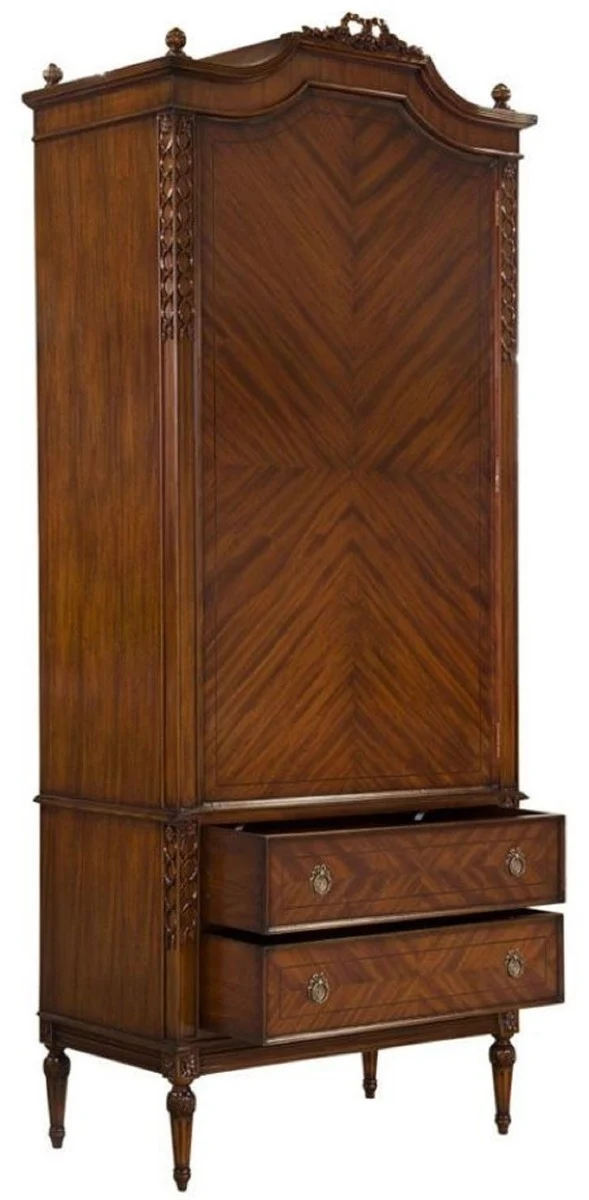 Casa Padrino Luxus Jugendstil Kleiderschrank Dunkelbraun - Handgefertigter Massivholz Schlafzimmerschrank mit Tür & 2 Schubladen - Barock & Jugendstil Schlafzimmer Möbel