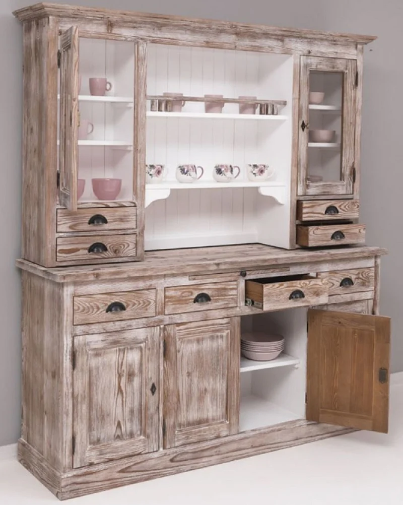 Casa Padrino Landhausstil Esszimmerschrank Braun / Weiß 180 x 50 x H. 197 cm - Massivholz Küchenschrank - Esszimmermöbel im Landhausstil - Landhausstil Esszimmer Einrichtung