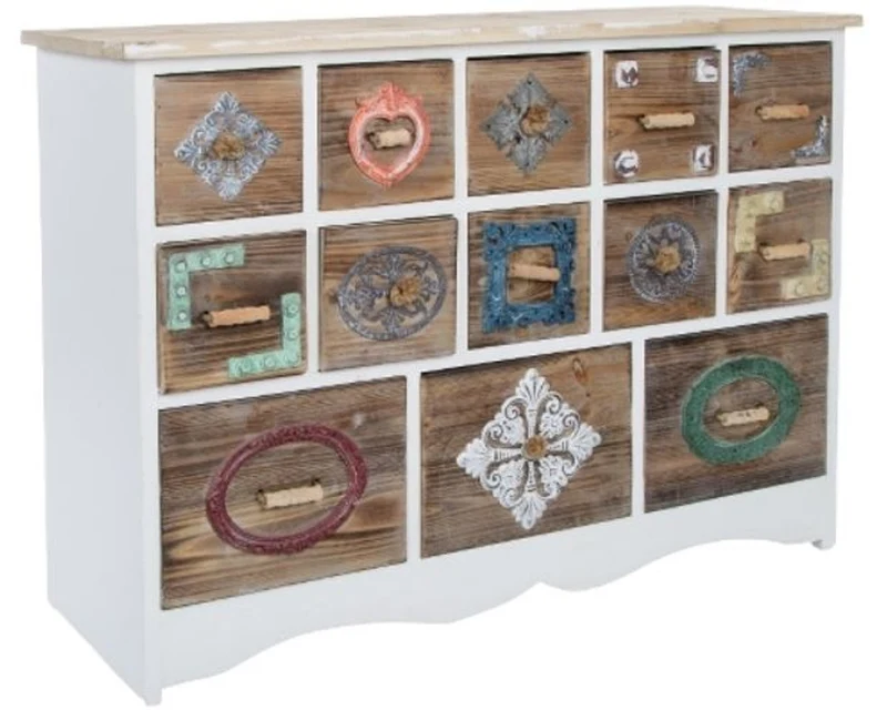 Casa Padrino Landhausstil Kommode mit 13 Schubladen Weiß / Mehrfarbig 108 x 39 x H. 81 cm - Landhausstil Möbel