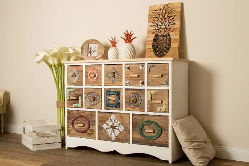 Casa Padrino Landhausstil Kommode mit 13 Schubladen Weiß / Mehrfarbig 108 x 39 x H. 81 cm - Landhausstil Möbel