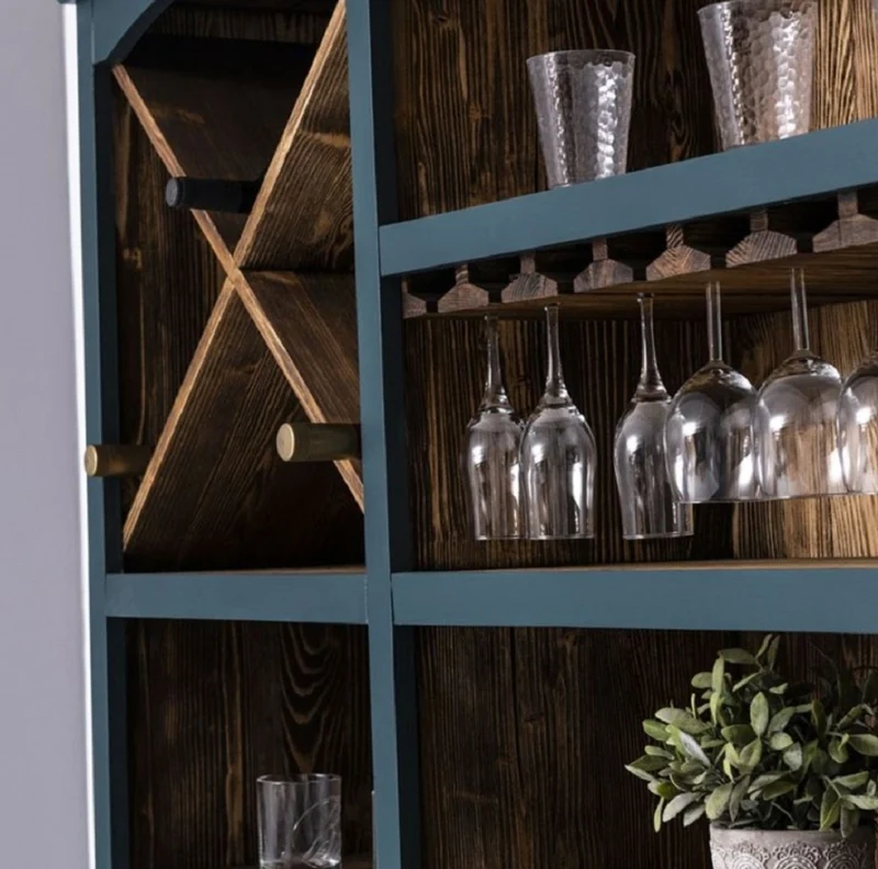 Casa Padrino Landhausstil Barschrank Blau / Dunkelbraun 240 x 50 x H. 210 cm - Massivholz Weinschrank im Landhausstil - Landhausstil Möbel - Bar Möbel im Landhausstil - Landhausstil Einrichtung