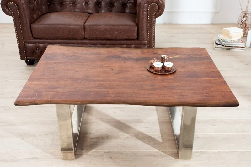 Casa Padrino Designer Massivholz Akazie Couchtisch Natur Braun 120 x H. 45 cm - Salon Wohnzimmer Tisch