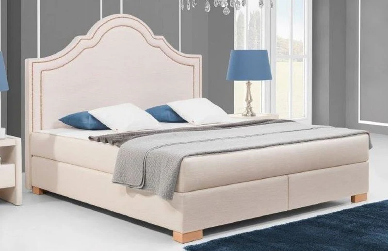 Casa Padrino Jugendstil Doppelbett Rosa / Naturfarben - Verschiedene Größen - Jugendstil Massivholz Bett mit Kopfteil - Jugendstil Boxspringbett - Schlafzimmer Möbel im Jugendstil