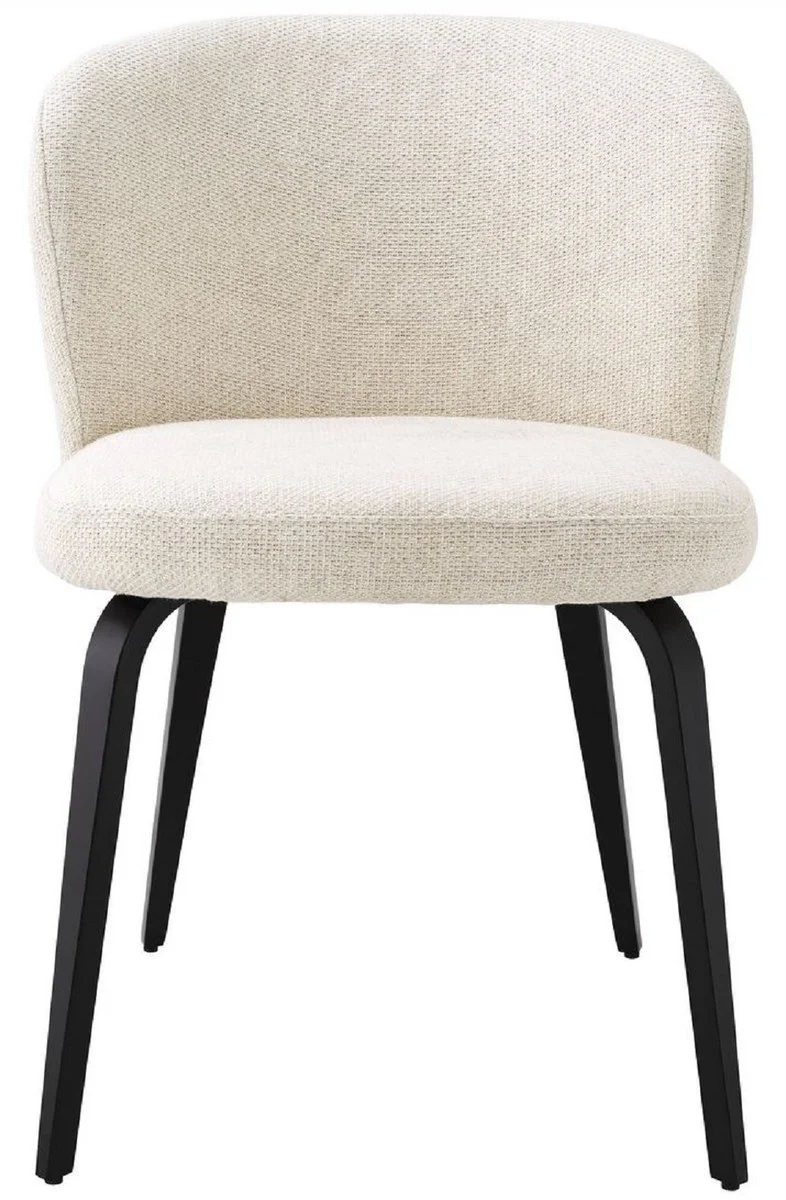 Casa Padrino Luxus Esszimmerstuhl Naturfarben / Schwarz 57 x 69 x H. 81 cm - Gepolsterter Küchenstuhl im Retro Design - Luxus Retro Esszimmer Möbel