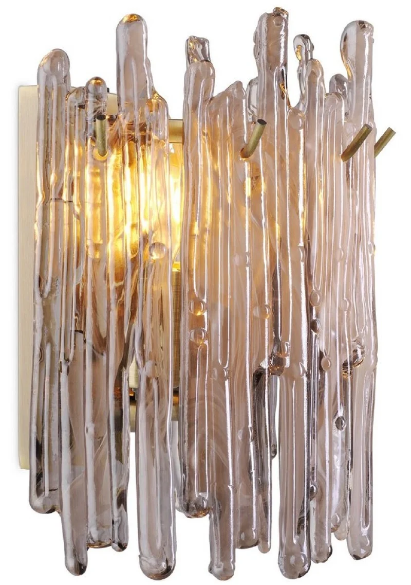 Casa Padrino Luxus Wandleuchte Messingfarben / Grau 25 x 15 x H. 23 cm - Elegante Wandlampe mit getöntem Glas Lampenschirm - Luxus Leuchten