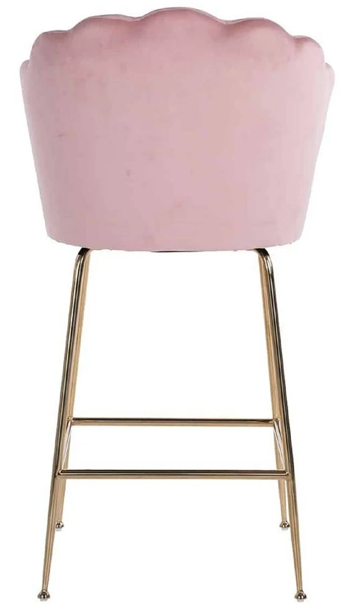 Casa Padrino Luxus Barstuhl Rosa / Gold 51 x 61 x H. 113 cm - Gepolsterter Barhocker mit edlem Samtstoff und Edelstahl Beinen - Luxus Barmöbel