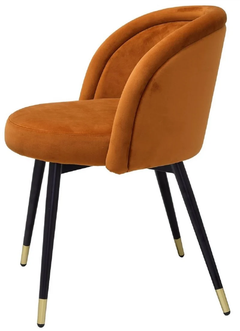Casa Padrino Luxus Esszimmerstuhl Set Orange / Schwarz / Messing 57,5 x 58 x H. 77 cm - Edle Esszimmerstühle - Luxus Esszimmer Möbel