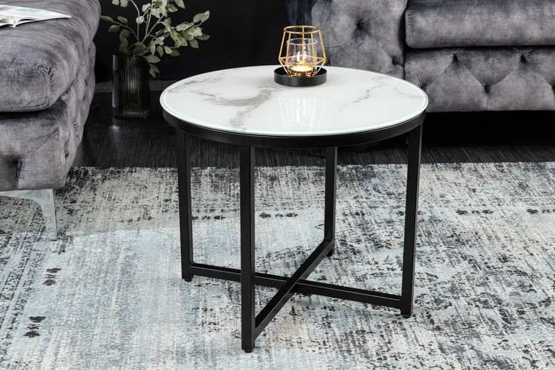 Eleganter Beistelltisch MARMO 50cm schwarz-weiss Marmor-Dekor