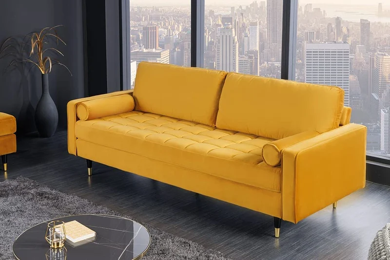 Modernes 3er Sofa 220cm COMFORT senfgelb Samt Federkern
