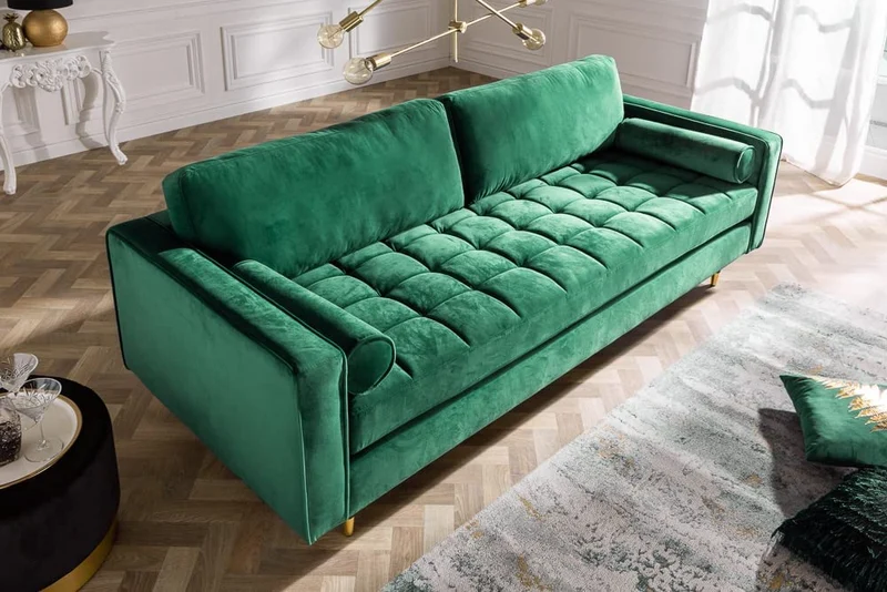 Modernes 3er Sofa 220cm COMFORT grün Samt Taschenfederkern