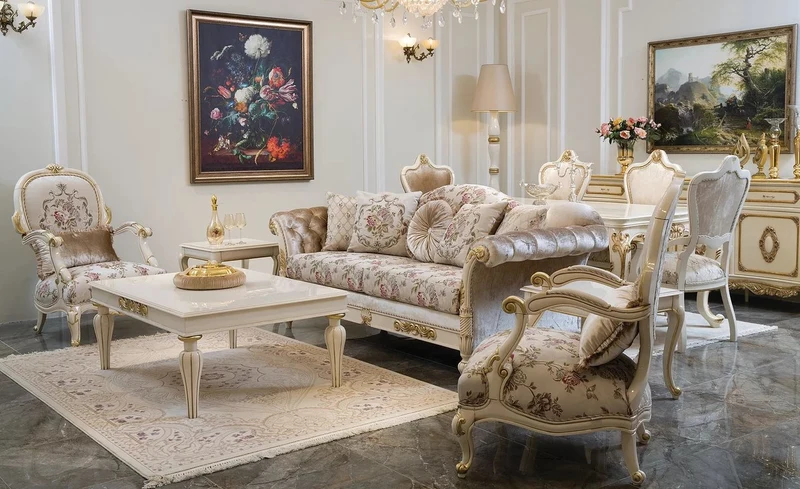 Casa Padrino Luxus Barock Sofa Creme / Rosa / Weiß / Gold 228 x 90 x H. 100 cm - Edles Wohnzimmer Sofa mit Blumenmuster und dekorativen Kissen - Barock Wohnzimmer Möbel