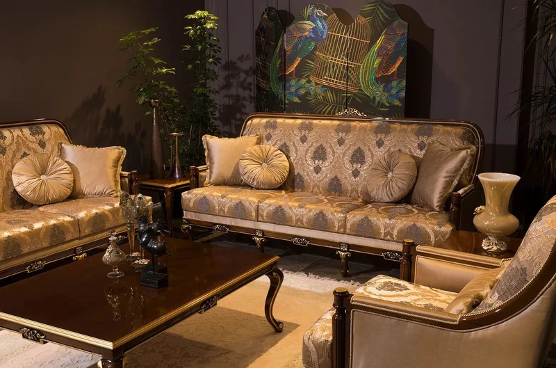 Casa Padrino Luxus Barock Couchtisch Braun / Gold 129 x 94 x H. 46 cm - Eleganter Massivholz Wohnzimmertisch - Barock Wohnzimmer Möbel