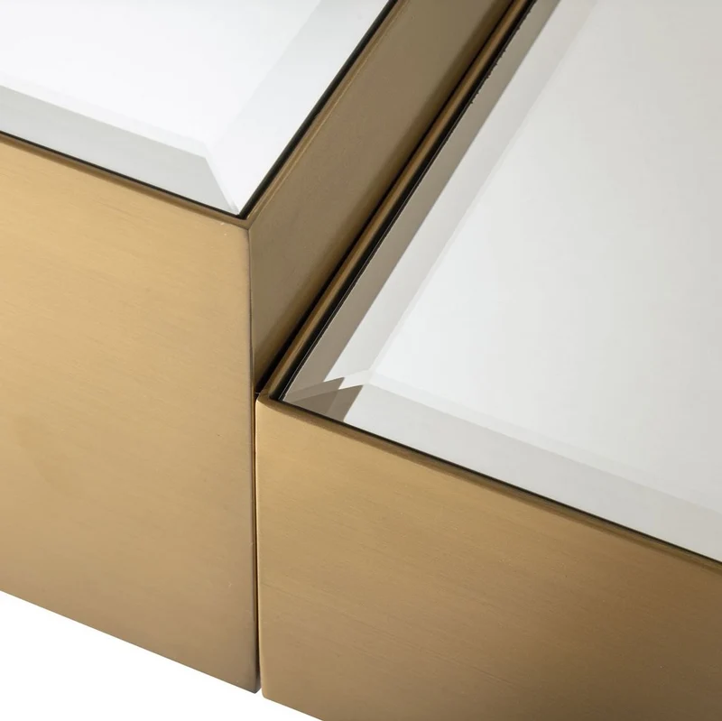 Casa Padrino Luxus Edelstahl Couchtisch Set mit Spiegelglas Tischplatten Messingfarben / Schwarz - Wohnzimmer Möbel - Luxus Möbel