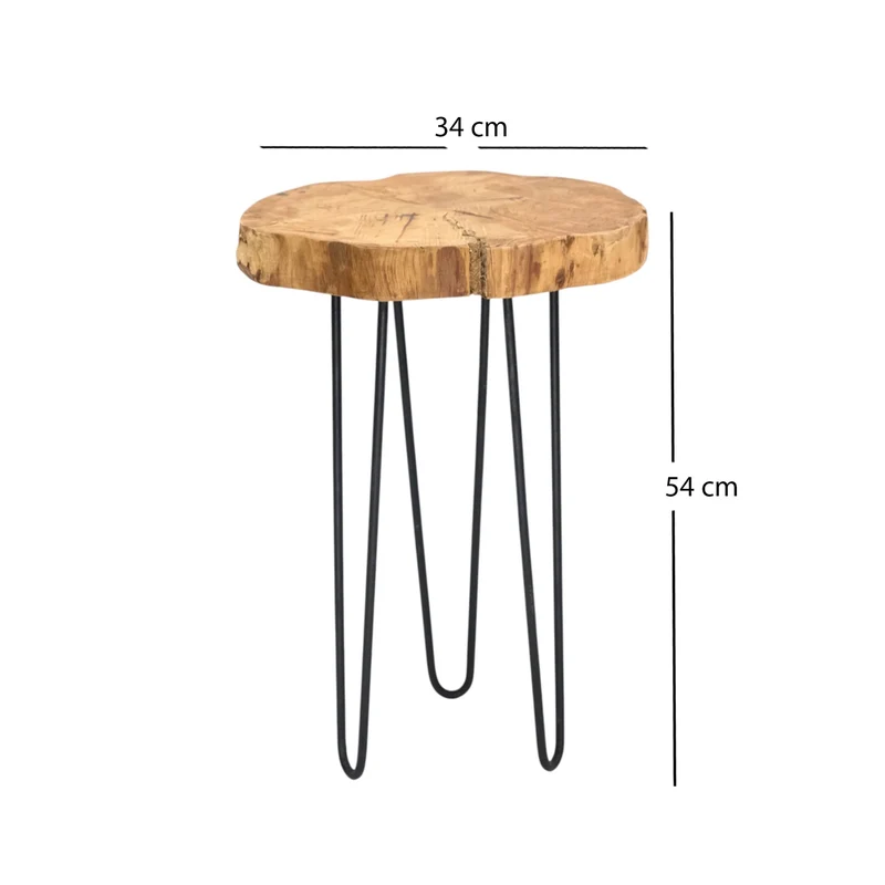 BEISTELLTISCH "BAUMSCHEIBE" | Holz, Metall, Ø 34 cm | Couchtisch