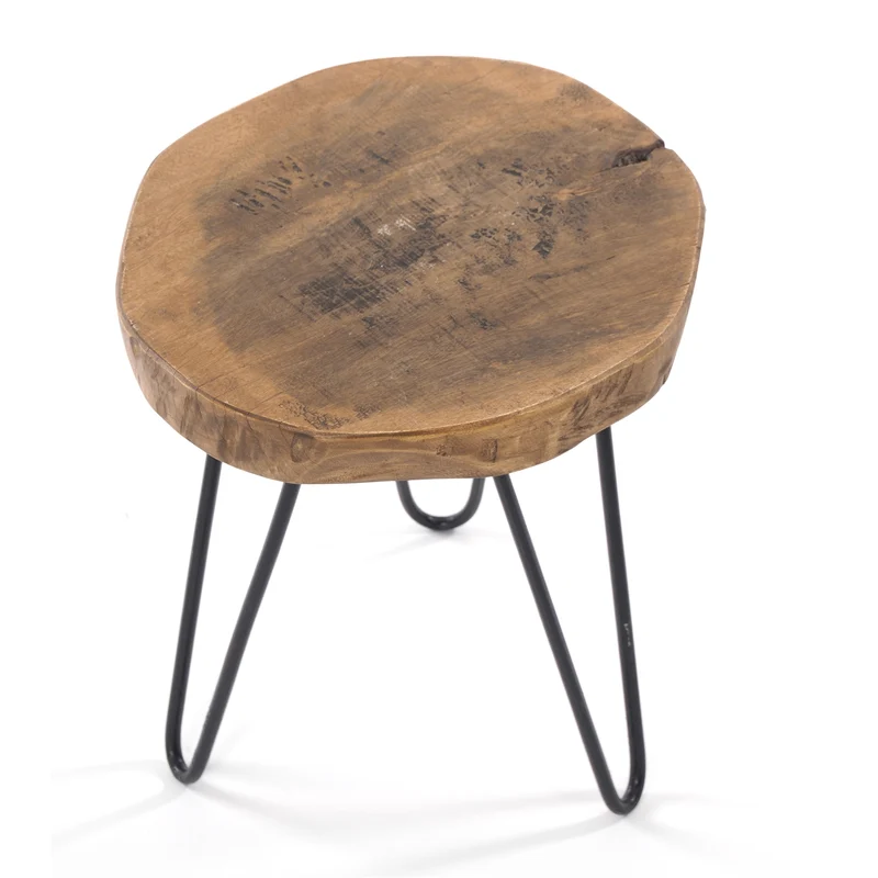 BEISTELLTISCH "BAUMSCHEIBE" | Holz, Metall, Ø 34 cm | Couchtisch