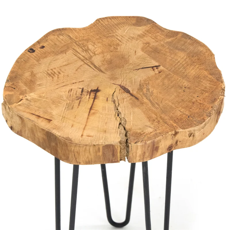 BEISTELLTISCH "BAUMSCHEIBE" | Holz, Metall, Ø 34 cm | Couchtisch