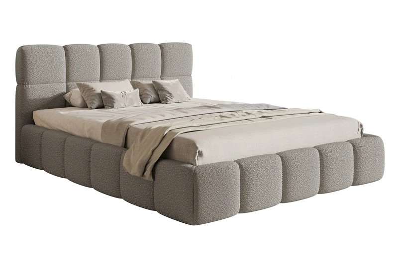 Gepolstertes Bett 200x200 cm Cloudy in grauem Bouclé