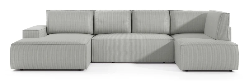 Ecksofa mit Schlaffunktion Farese New U-förmig mit Stauraum, linksseitig, hellgrauer Cordstoff