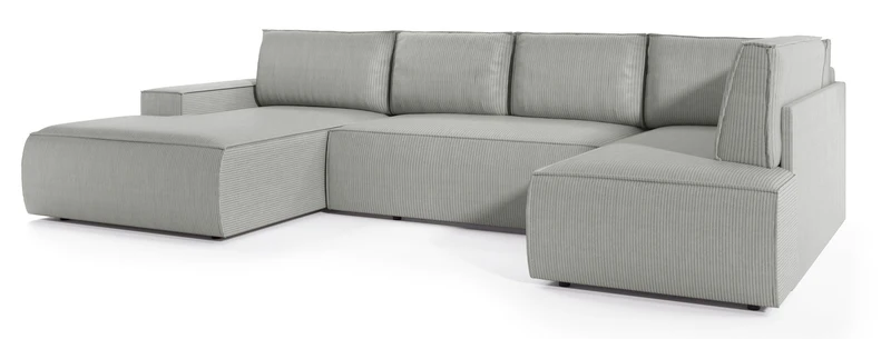 Ecksofa mit Schlaffunktion Farese New U-förmig mit Stauraum, linksseitig, hellgrauer Cordstoff