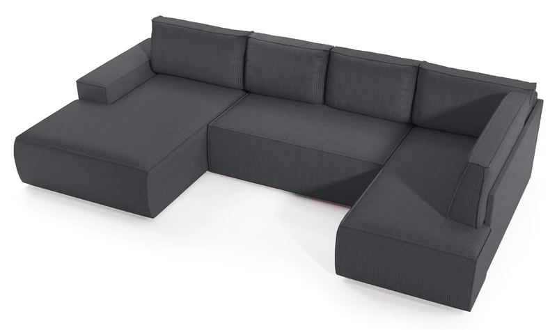 Ecksofa mit Schlaffunktion Farese New U-förmig mit Stauraum, linksseitig, grau Cord