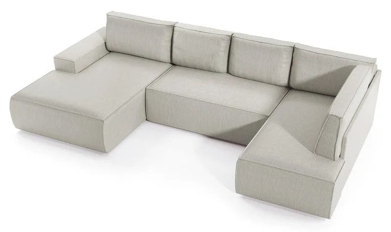 Ecksofa mit Schlaffunktion Farese New U-förmig mit Stauraum, linksseitig, cremefarben, Cordstoff