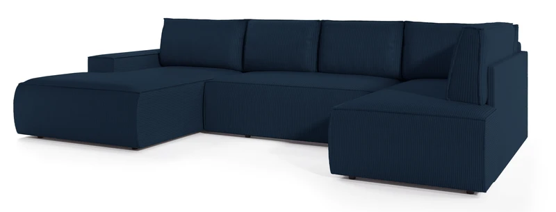 Ecksofa mit Schlaffunktion Farese New U-förmig mit Stauraum, linksseitig, dunkelblauer Cordstoff