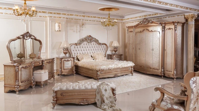 Casa Padrino Luxus Barock Schlafzimmerschrank Kupferfarben / Silber - Prunkvoller Massivholz Kleiderschrank mit 6 Türen - Barock Schlafzimmer & Hotel Möbel - Edel & Prunkvoll