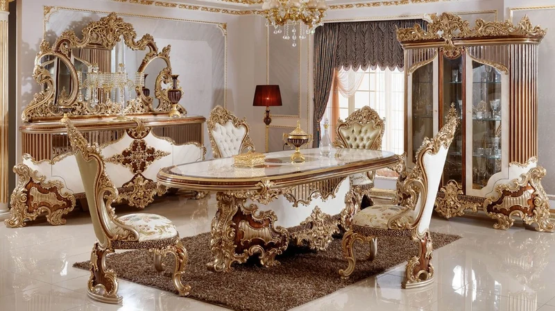 Casa Padrino Luxus Barock Möbel Set Weiß / Braun / Gold - 1 Barock Sideboard mit 4 Türen & 1 Barock Wandspiegel - Handgefertigte Barock Möbel - Edel & Prunkvoll