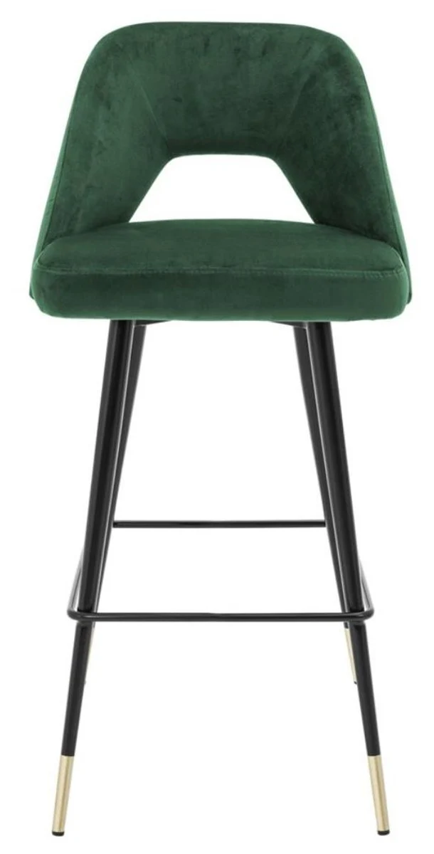 Casa Padrino Luxus Barstuhl Barhocker mit Rückenlehne in Grün / Schwarz / Messing - 50 x 50 x H. 100 cm