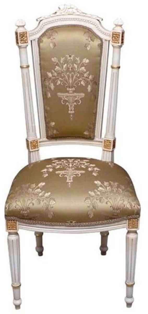 Casa Padrino Barock Esszimmerstuhl Gold / Cremefarben / Gold - Handgefertigter Antik Stil Stuhl - Esszimmer Möbel im Barockstil